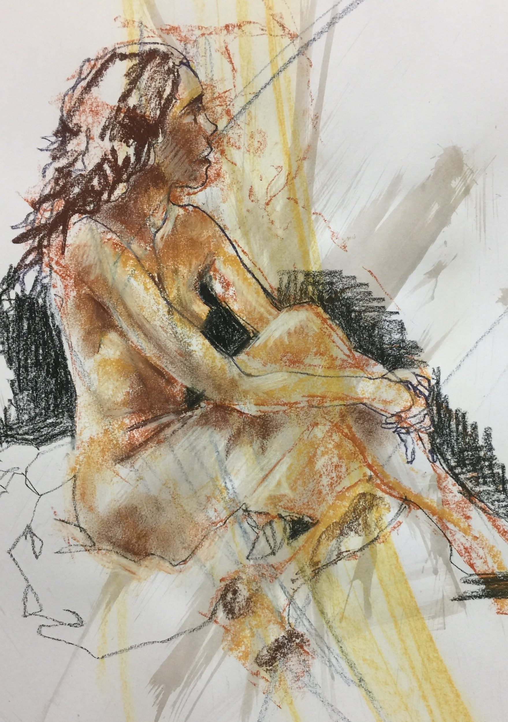 Brown and Yellow sitting model - Figure Drawing