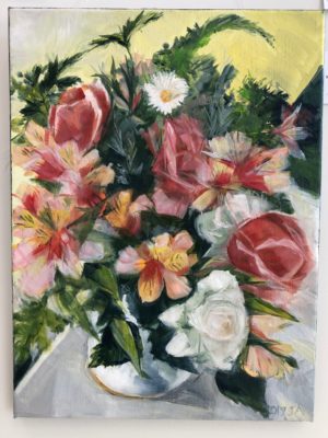 Alstroemeria And Roses In A Jug