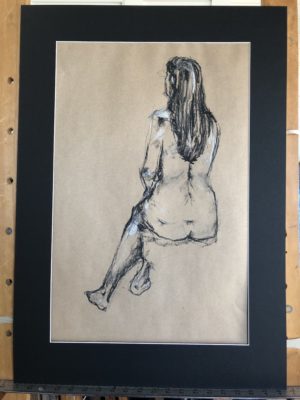 Seated Woman, Back View In Charcoal