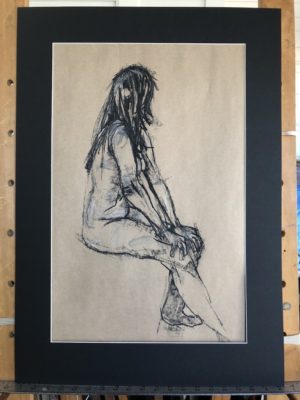 Seated Woman, Side View In Charcoal