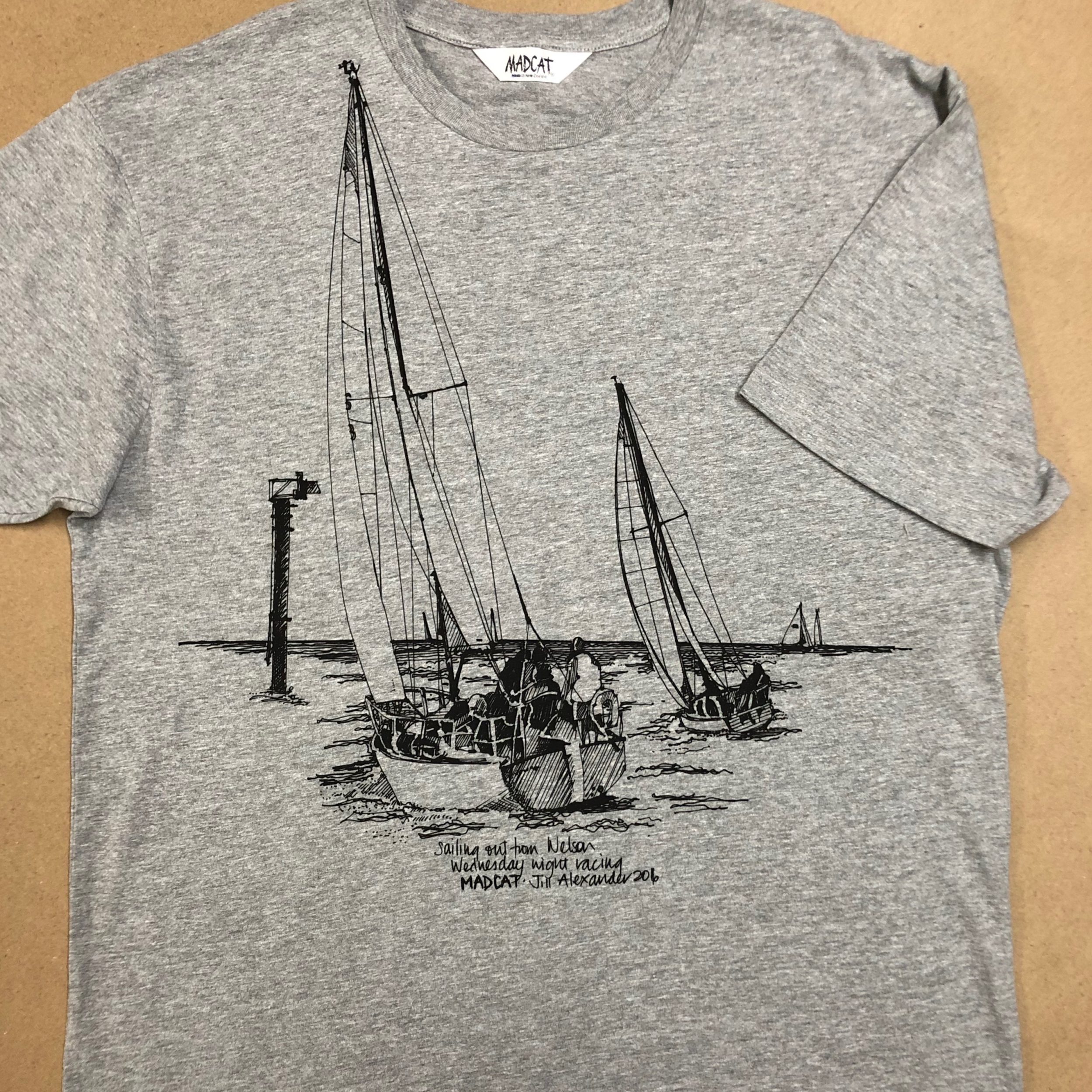 Sailing boat T shirt printed in grey marl, size xtra large.